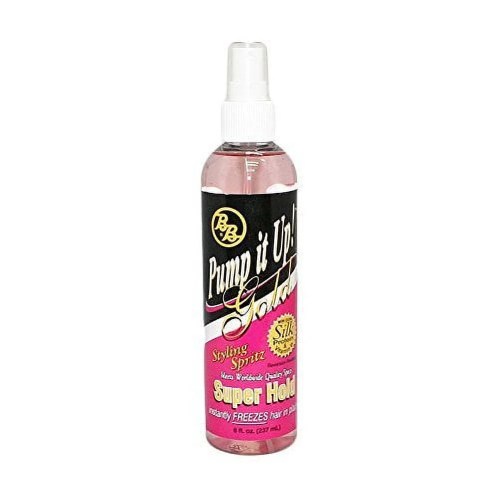 Bronner Brother BB Pump It Up Gold Styling Spritz Super Hold Pink Spray 8oz