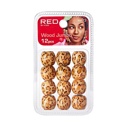 Red By Kiss Jumbo Leopard Pattern Wood Hair Beads 12pcs