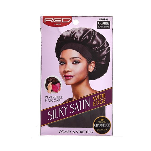 Red By Kiss Reversible Silky Satin Hair Cap X-Large (Black)