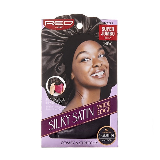 Red By Kiss Reversible Silky Satin Hair Cap Super Jumbo (Black)