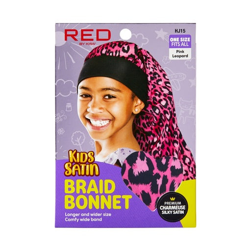 Red By Kiss Kids Satin Braid Bonnet (Pink Leopard)