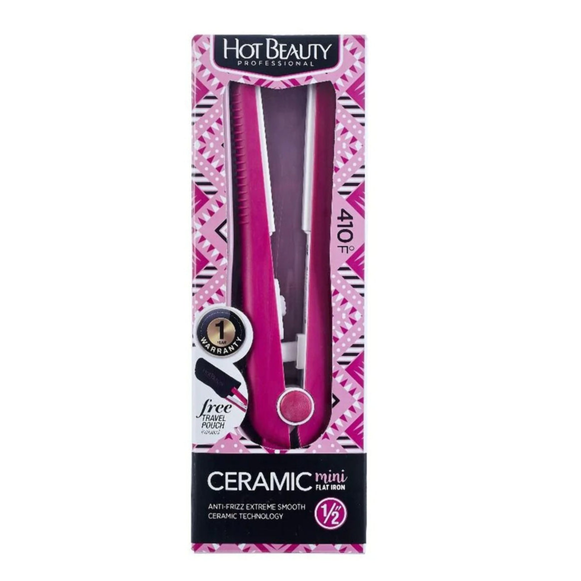 Hot Beauty Ceramic Mini Travel Flat Iron Pink 1/2"