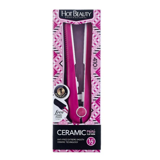 Hot Beauty Ceramic Mini Travel Flat Iron Pink 1/2"