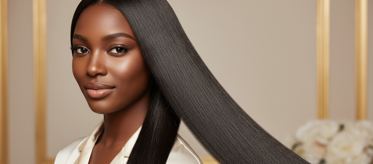 black girl with long straight hair