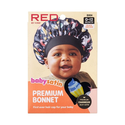Red By Kiss Baby Satin Bonnet (Black Unicorn)