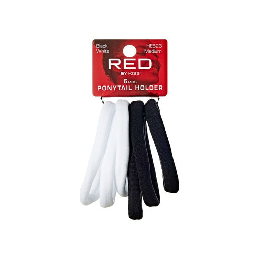 Red By Kiss Ponytail Holder Medium 6pcs (Black & White)