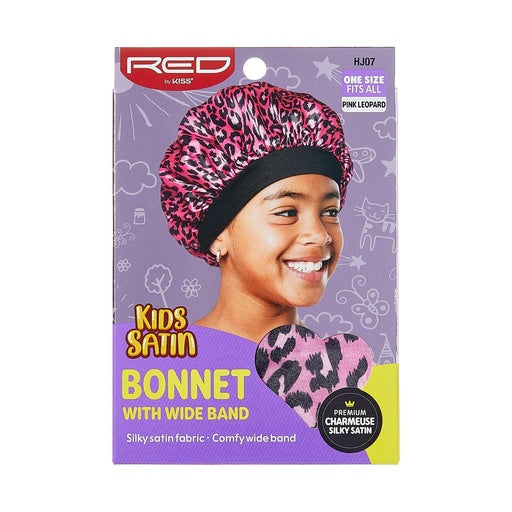 Red By Kiss Kids Satin Wide Band Bonnet (Pink Leopard)