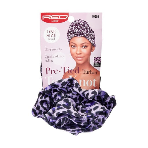 Red By Kiss Top Knot Turban (Purple Leopard)