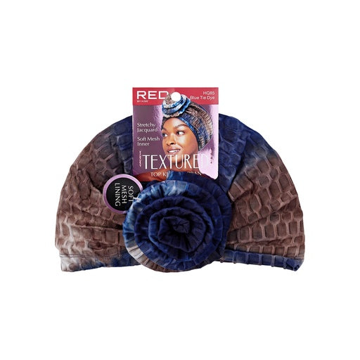 Red By Kiss Textured Top Knot Turban (Blue Tie Dye)