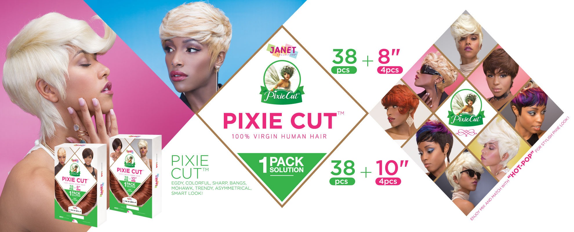 Janet Collection Pixie Cut 38PCS + 8″(4PCS)